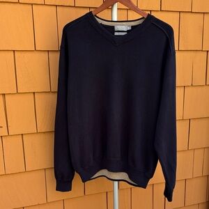TALBOTS | Navy Classic Preppy V Neck Minimalist Casual Cotton Sweater | Size L